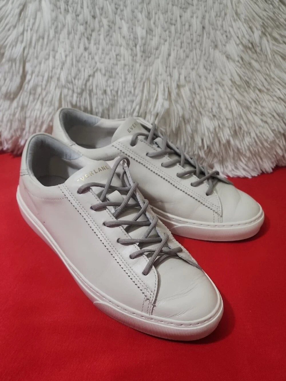 Everlane Off White Leather Low-Top Sneakers with Gray Laces